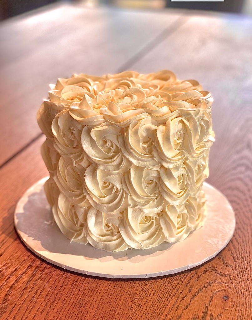 White and Gold Rosette Christening Cake NJ – Blue Sheep Bake Shop